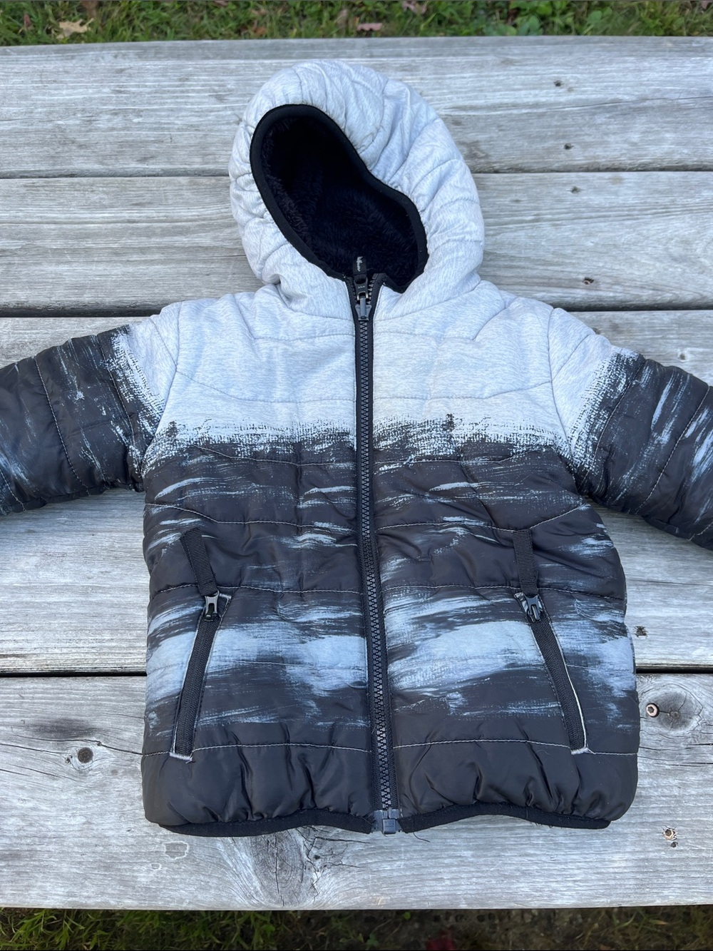 Eddie Bauer Kids Reversible Hooded Puffer Jacket in Gray and Black